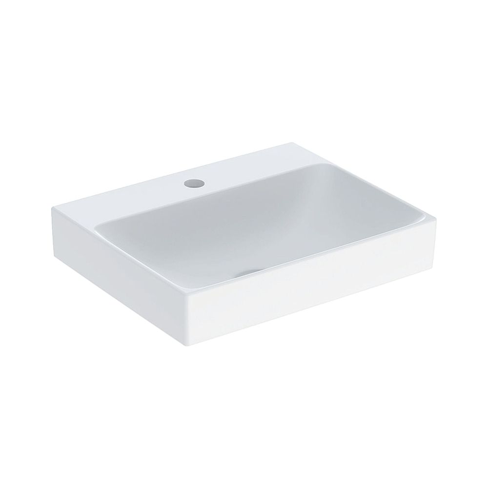 Lave-mains rectangulaire Geberit ONE, sortie verticale, L 50 cm P 40 cm trou de robinet central, sans trop-plein, Blanc/KeraTect