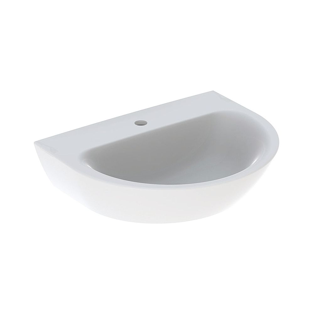 Lavabo Geberit Renova, largeur 60 cm, profondeur 48 cm, trou de robinetterie centré, sans trop-plein, blanc/KeraTect