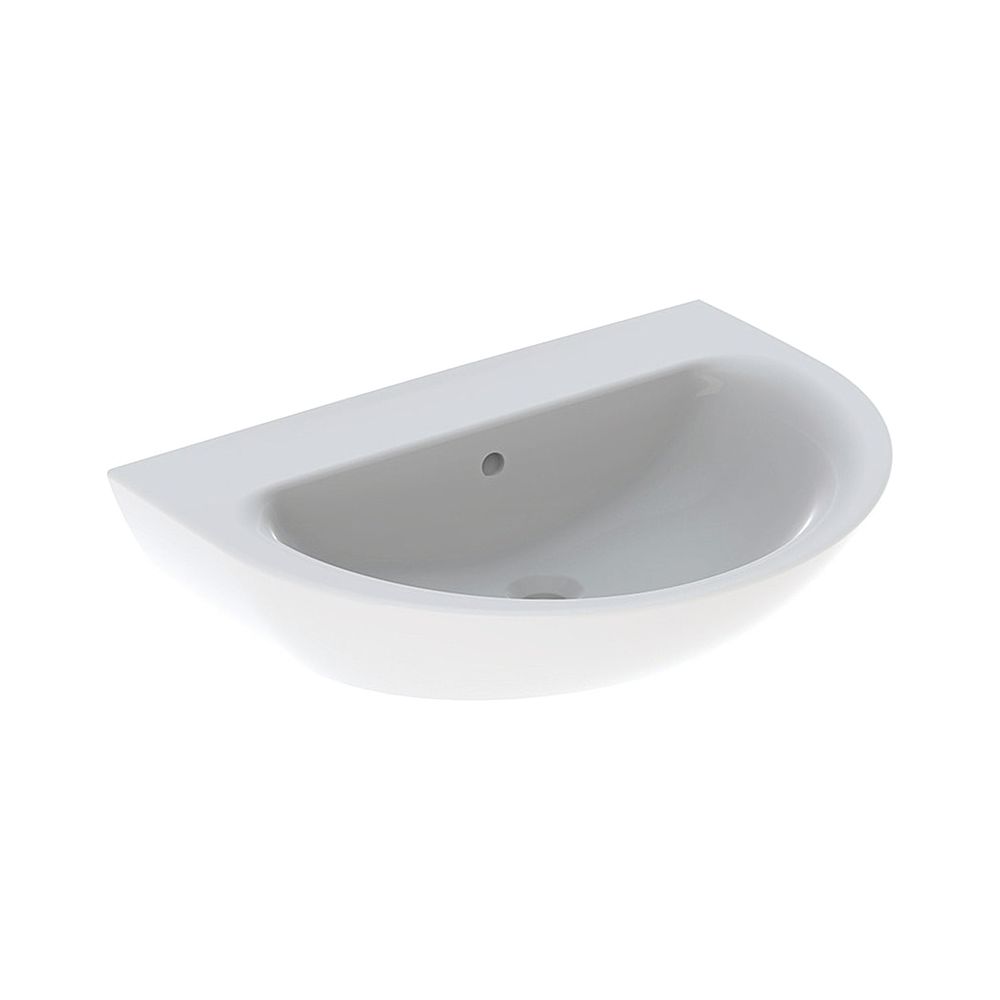 Lavabo Geberit Renova, Largeur 70 cm, Profondeur 52 cm, sans trou de robinet, trop-plein visible, Blanc/KeraTect