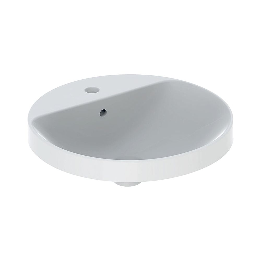 Lavabo encastrable Geberit VariForm, rond avec plage de robinetterie, diamètre 48 cm, avec trop-plein, émaillé, KeraTect, blanc
