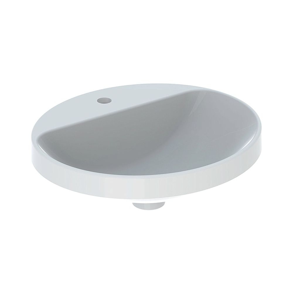 Lavabo encastré Geberit VariForm, ovale avec plage pour robinet, largeur 50 cm, profondeur 45 cm, sans trop-plein, KeraTect, blanc