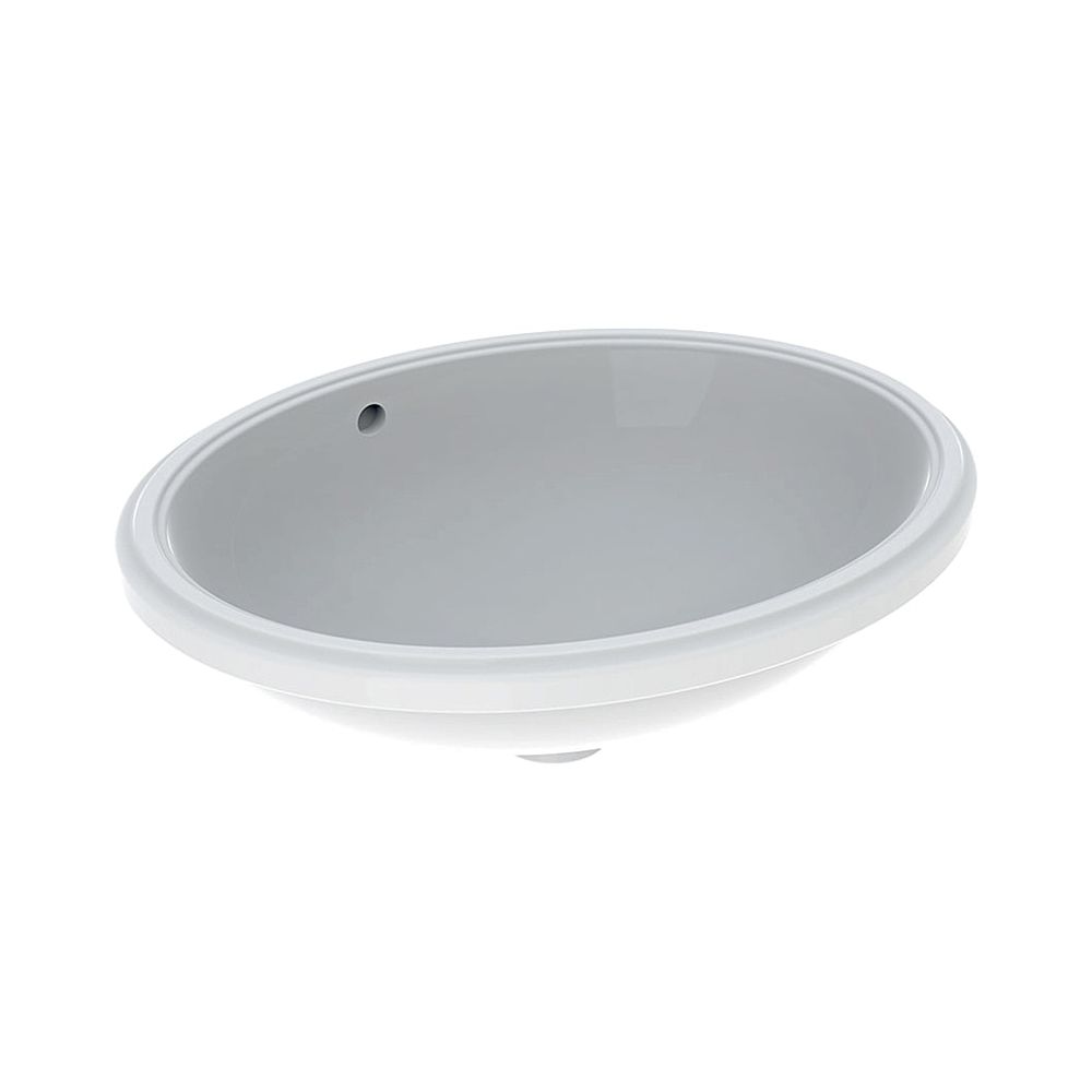 Lavabo encastré Geberit VariForm, ovale, largeur 56 cm, profondeur 46 cm, sans trou de robinetterie, avec trop-plein, KeraTect, blanc