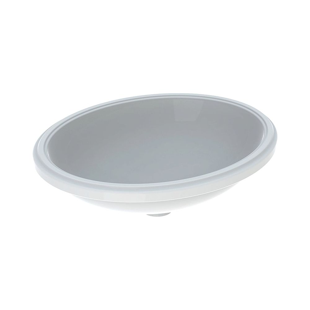 Lavabo sous plan Geberit VariForm, ovale, largeur 56 cm, profondeur 46 cm, sans trou de robinet, sans trop-plein, KeraTect, blanc