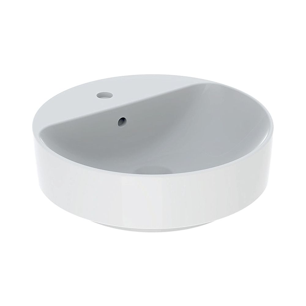 Geberit VariForm plan de toilette à poser rond, avec bandeau de robinetterie, diamètre 45 cm, trou de robinetterie central, trop-plein visible, blanc/KeraTect