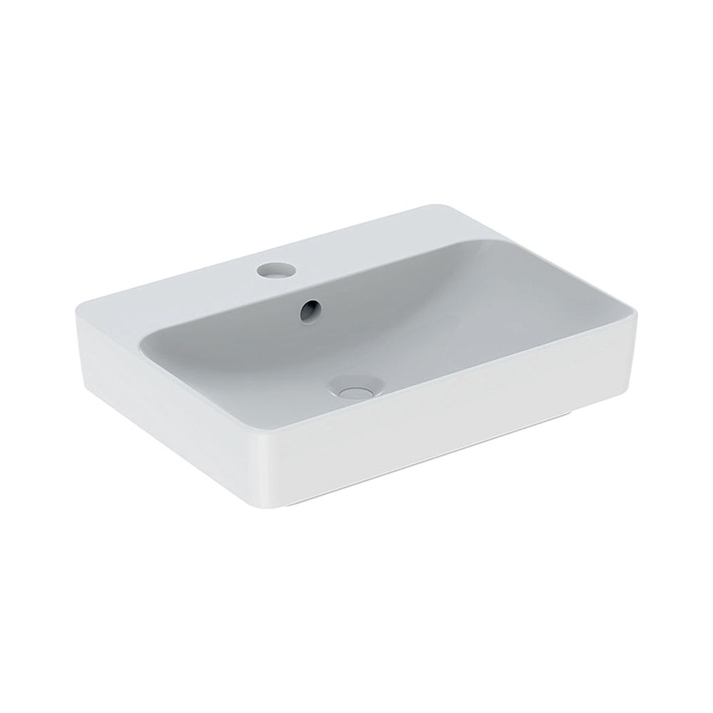 Lavabo encastré Geberit VariForm rectangulaire, bandeau de robinetterie, largeur 60 cm, profondeur 45 cm, trou de robinetterie centré, trop-plein visible, blanc/KeraTect