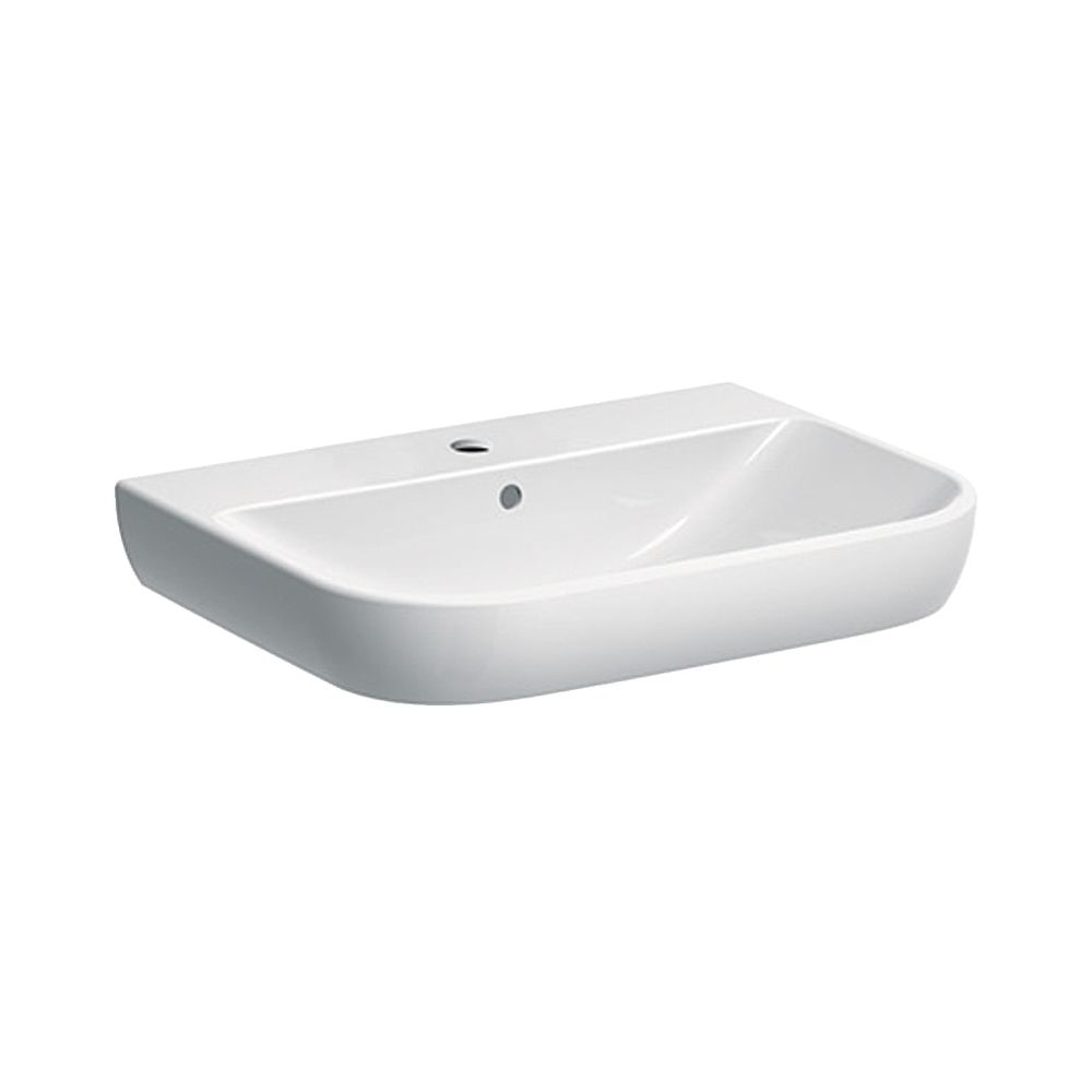 Lavabo Geberit Smyle, largeur 65 cm, profondeur 48 cm, trou de robinetterie central, trop-plein visible, blanc/KeraTect