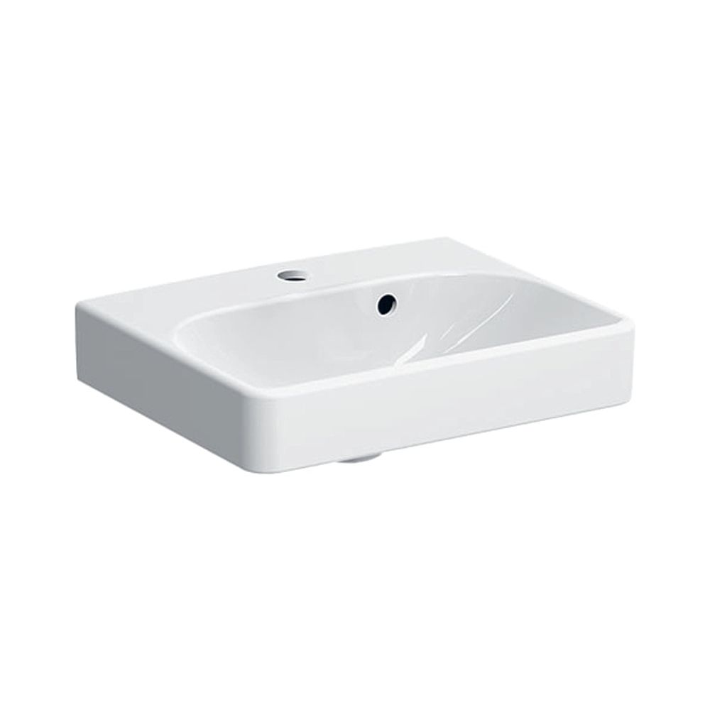 Geberit Lavabo Smyle Square avec trop-plein asymétrique, 45x16x36 cm, trou de robinet central, trop-plein visible, blanc
