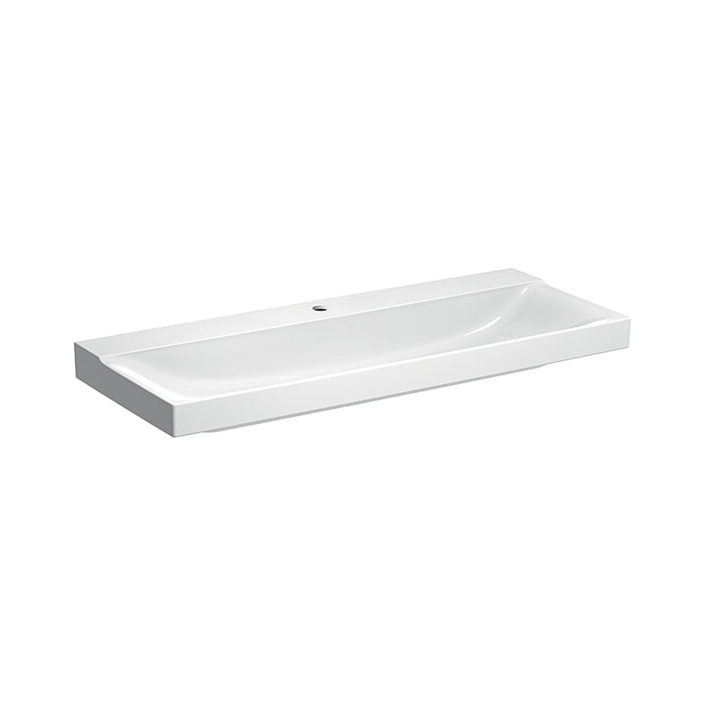 Lavabo Geberit Xeno2, largeur 120 cm, profondeur 48 cm, trou de robinet central, sans trop-plein, blanc/KeraTect