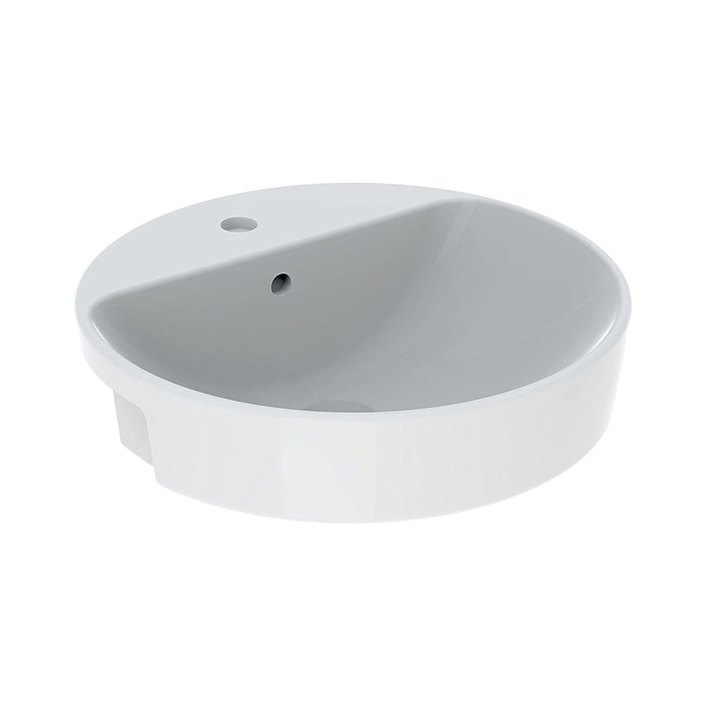 Lavabo Geberit VariForm à encastrer rond, diamètre 50 cm, trou de robinet central, trop-plein visible, blanc