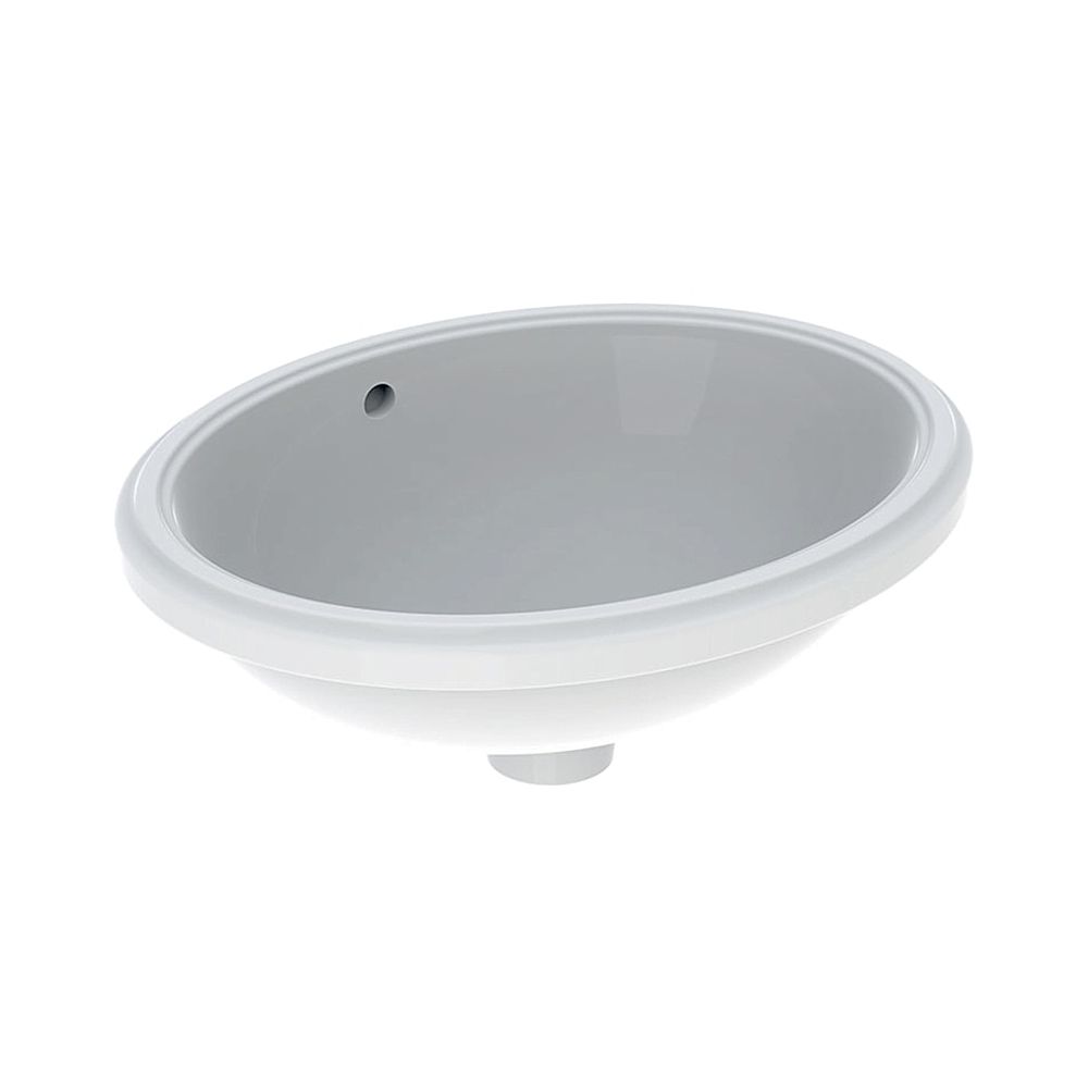 Lavabo Geberit VariForm encastré ovale largeur 42 cm, profondeur 42 cm, sans trou de robinet, trop-plein visible, émaillé