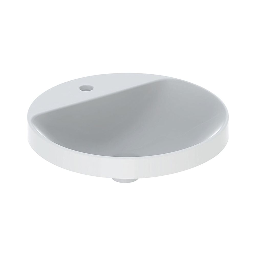 Geberit VariForm Lavabo encastrable rond, avec plage de robinetterie diamètre 48 cm, trou de robinet central sans trop-plein, émaillé