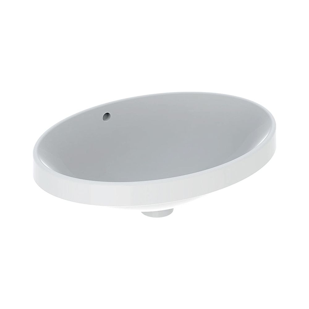 Lavabo encastré Geberit VariForm, ovale, largeur 55 cm, profondeur 40 cm, sans trou de robinet, trop-plein visible, émaillé