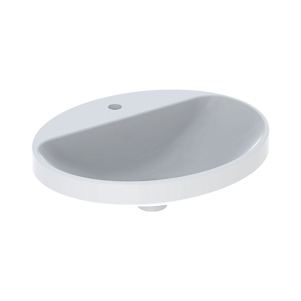 Geberit VariForm Lavabo encastrable ovale, avec plage de robinetterie, largeur 55 cm, profondeur 45 cm, trou de robinet central sans trop-plein, émaillé