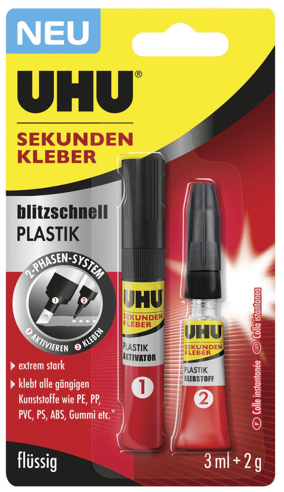 Stylo activateur UHU pour colle instantanée (3,0 ml) + colle instantanée (2,0 g)