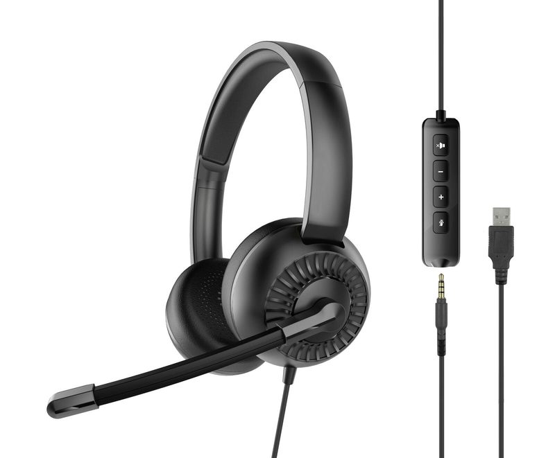 Casque USB stéréo Speedlink METIS, noir, prise jack 3,5 mm avec carte son USB