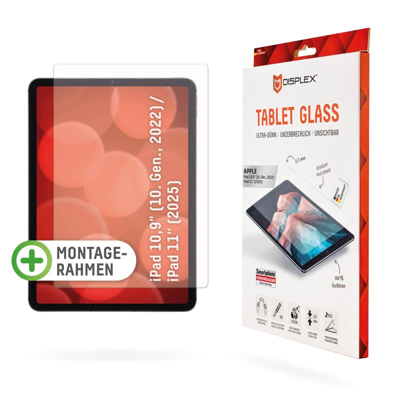 Verre de protection DISPLEX Tablet Glass pour iPad 10,9" (10e génération, 2022) / 11" (11e génération, 2025) - Cadre de montage Eco L-Form, incassable