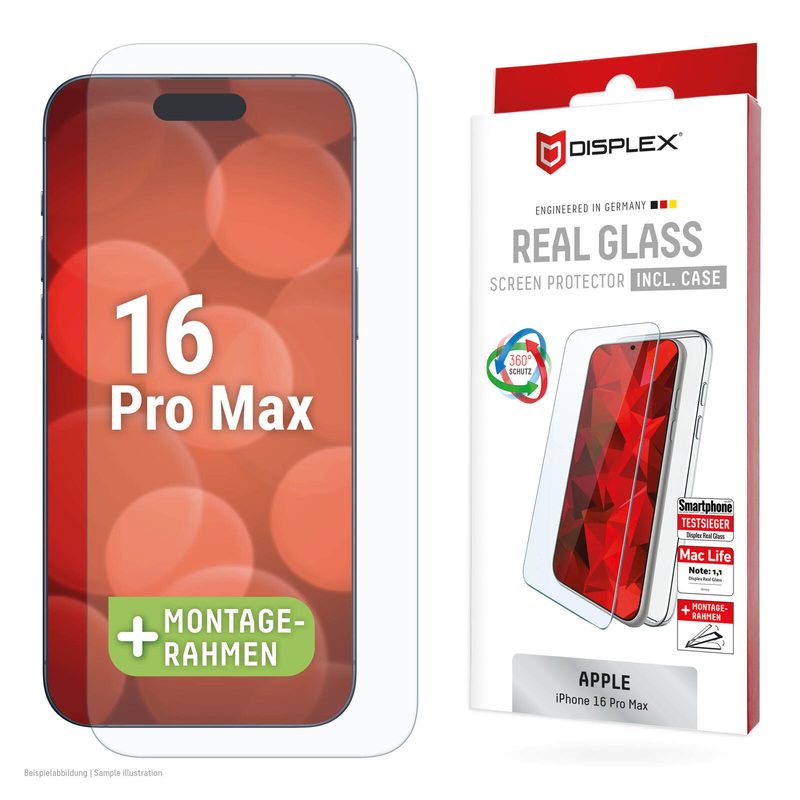 DISPLEX Verre trempé (10H) + étui de protection pour Apple iPhone 16 Pro Max - Montage écologique, cadre de protection + coque