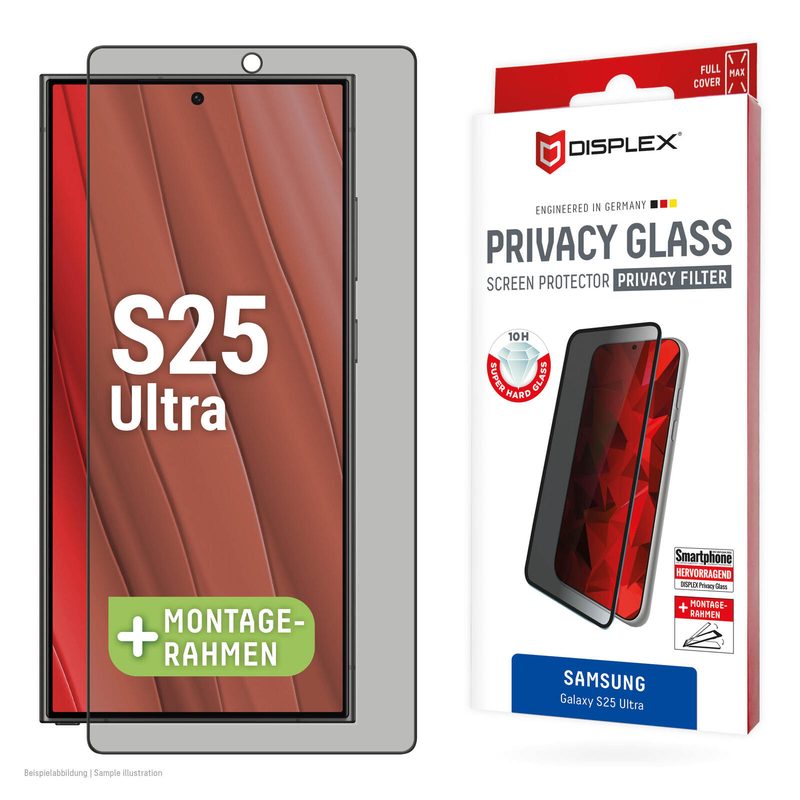 Verre de protection Privacy Full Cover Panzerglas (10H) pour Samsung Galaxy S25 Ultra - Écran de confidentialité, verre trempé, résistant aux rayures, compatible avec étui