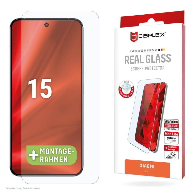 Verre de protection DISPLEX pour Xiaomi 15 Eco - Monture Easy-On®, verre trempé, résistant aux rayures, compatible avec coques