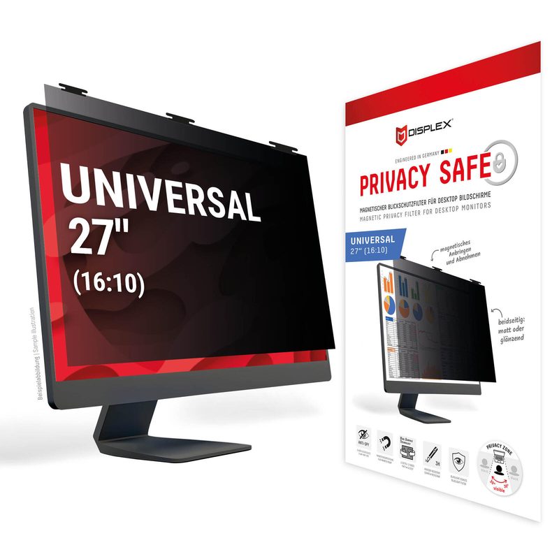 DISPLEX PRIVACY SAFE Filtre de confidentialité pour écran d'ordinateur 27'' (16:10) 59,1 x 37 cm, fixation magnétique, amovible, anti-reflets & film de protection anti-éblouissement
