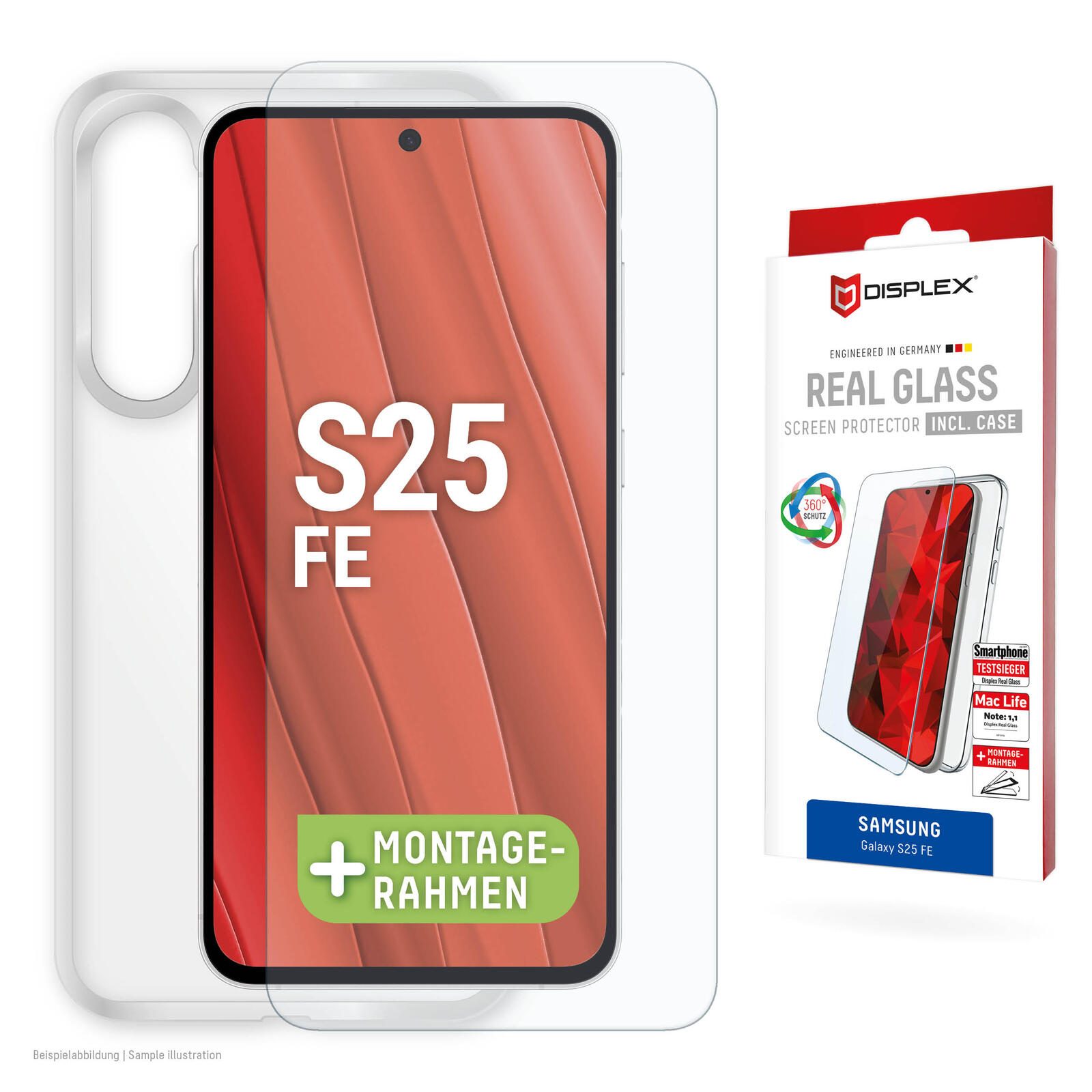 Verre trempé + étui de protection pour Samsung Galaxy S25 avec cadre de montage EASY-ON® Eco - étui TPU