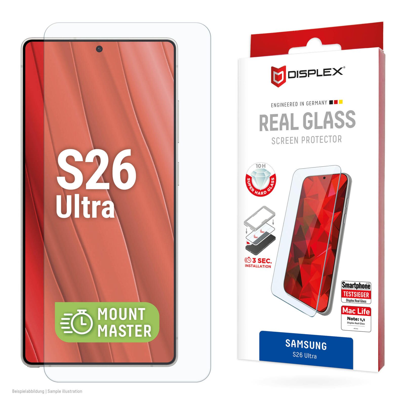 Verre de protection DISPLEX pour Samsung Galaxy S26 Ultra - MontMaster, verre trempé, film résistant aux rayures, compatible avec étui