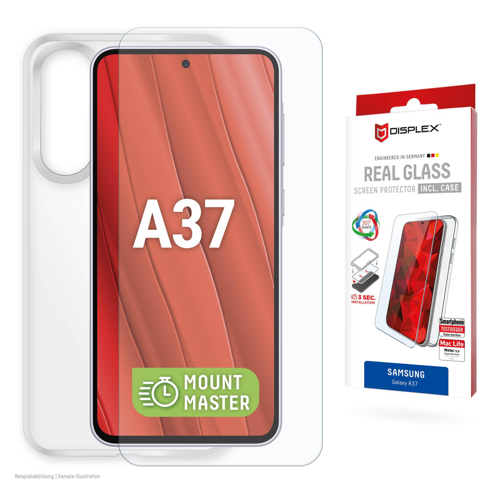 Verre trempé DISPLEX + étui de protection pour Samsung Galaxy A37 MountMaster
