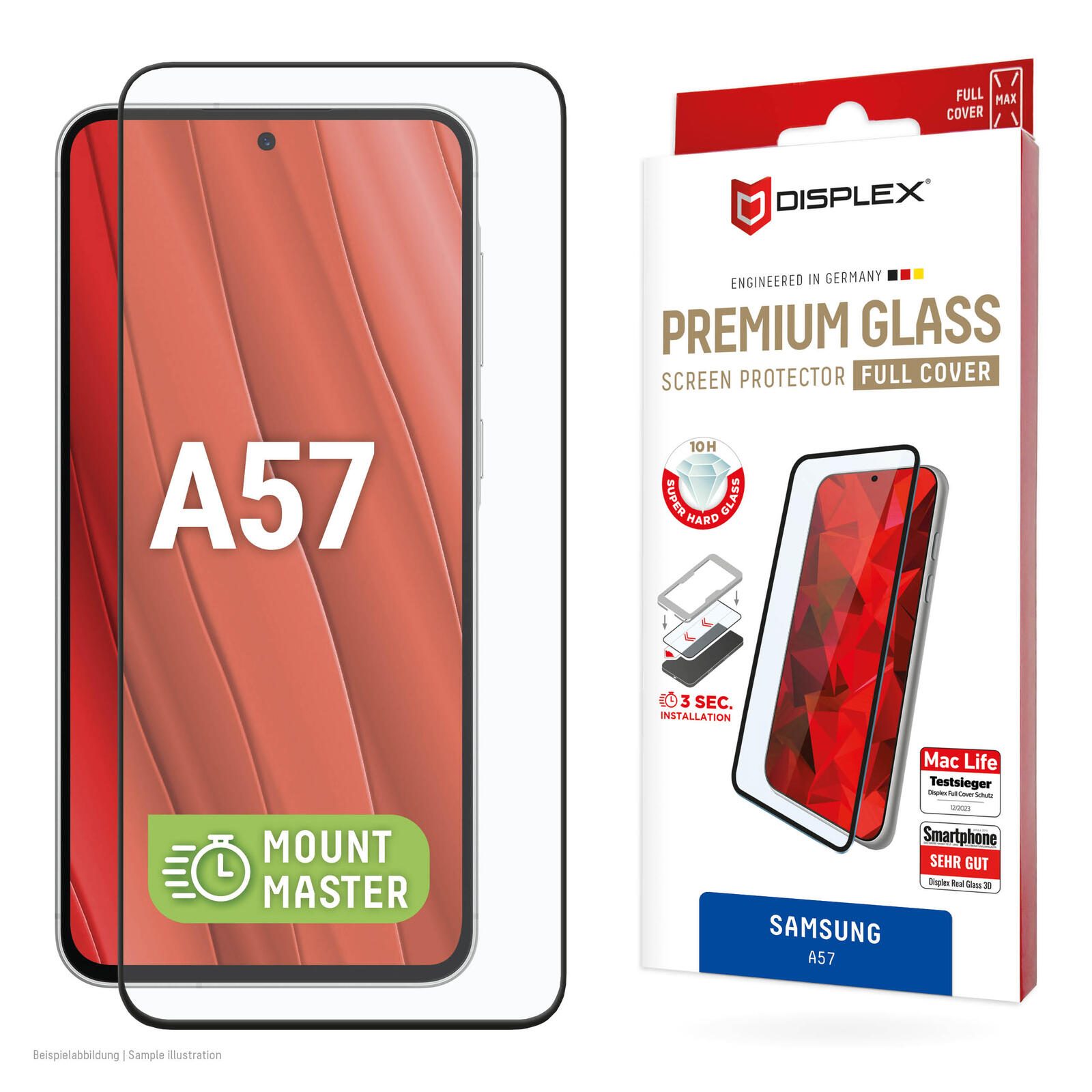 DISPLEX Premium Panzerglas (Full Cover, 10H) pour Samsung A57MountMaster, protection d'écran complète, verre trempé, résistant aux rayures, compatible avec coques