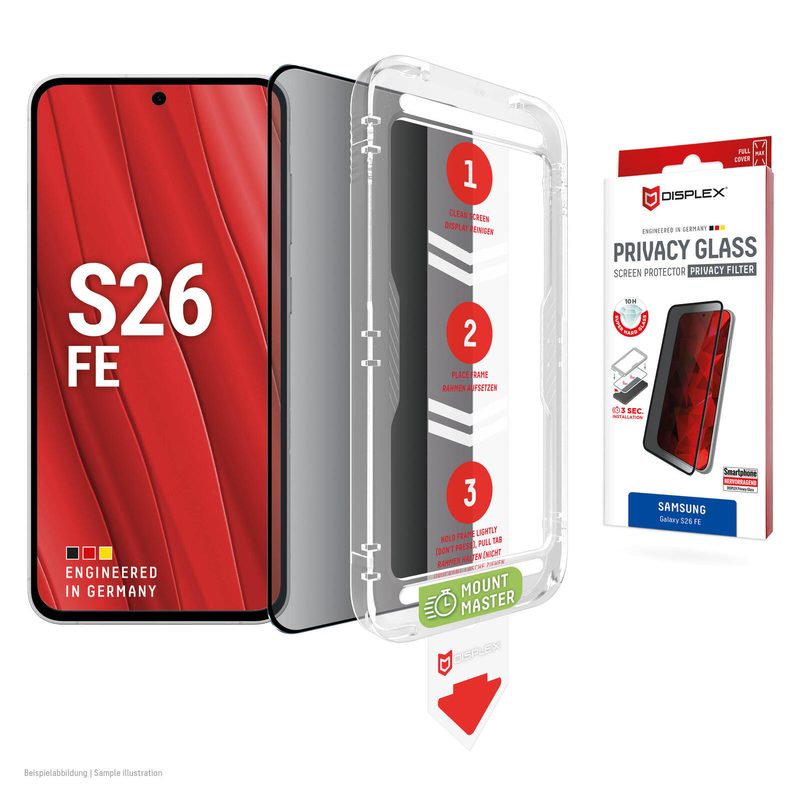 DISPLEX Privacy Panzerglas (10H) pour Samsung Galaxy S26 FE - Filtre de confidentialité, verre trempé, film de protection résistant aux rayures, compatible avec coques
