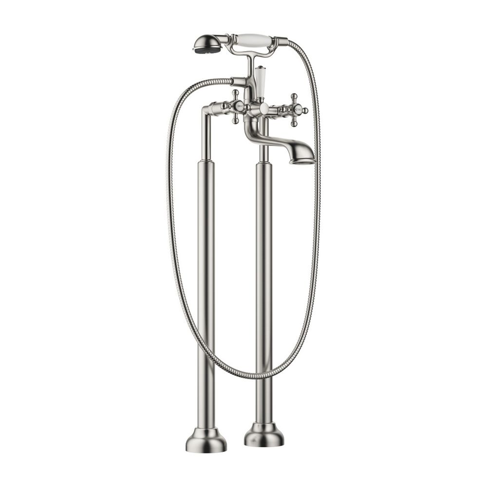 Robinetterie de baignoire à deux trous Dornbracht Madison pour montage libre avec garniture de douchette, porte-à-faux 245 mm, Platine brossé