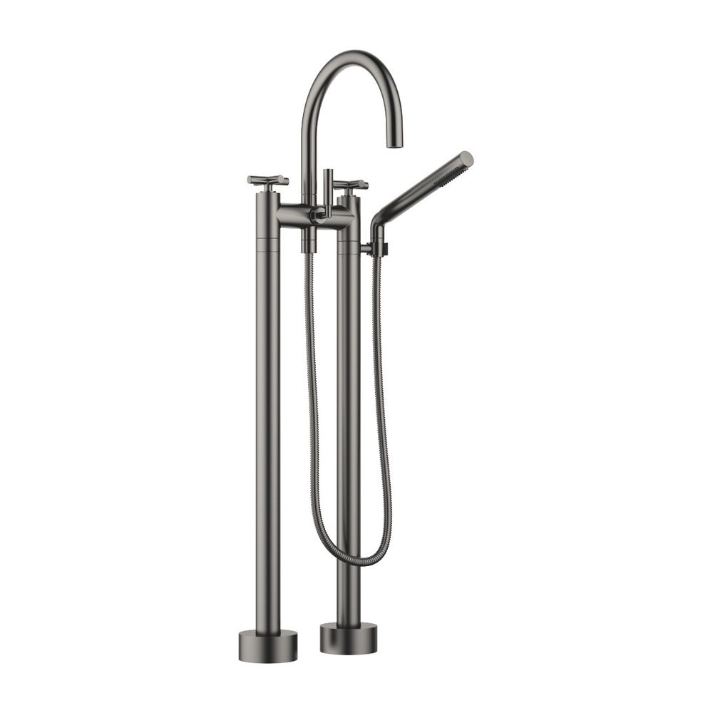 Robinetterie de baignoire à deux trous Dornbracht Tara, sur pied, mitigeur, bec pivotant, 220 mm, 22 l/min, platine brossé Dark Platinum, 25943892-99