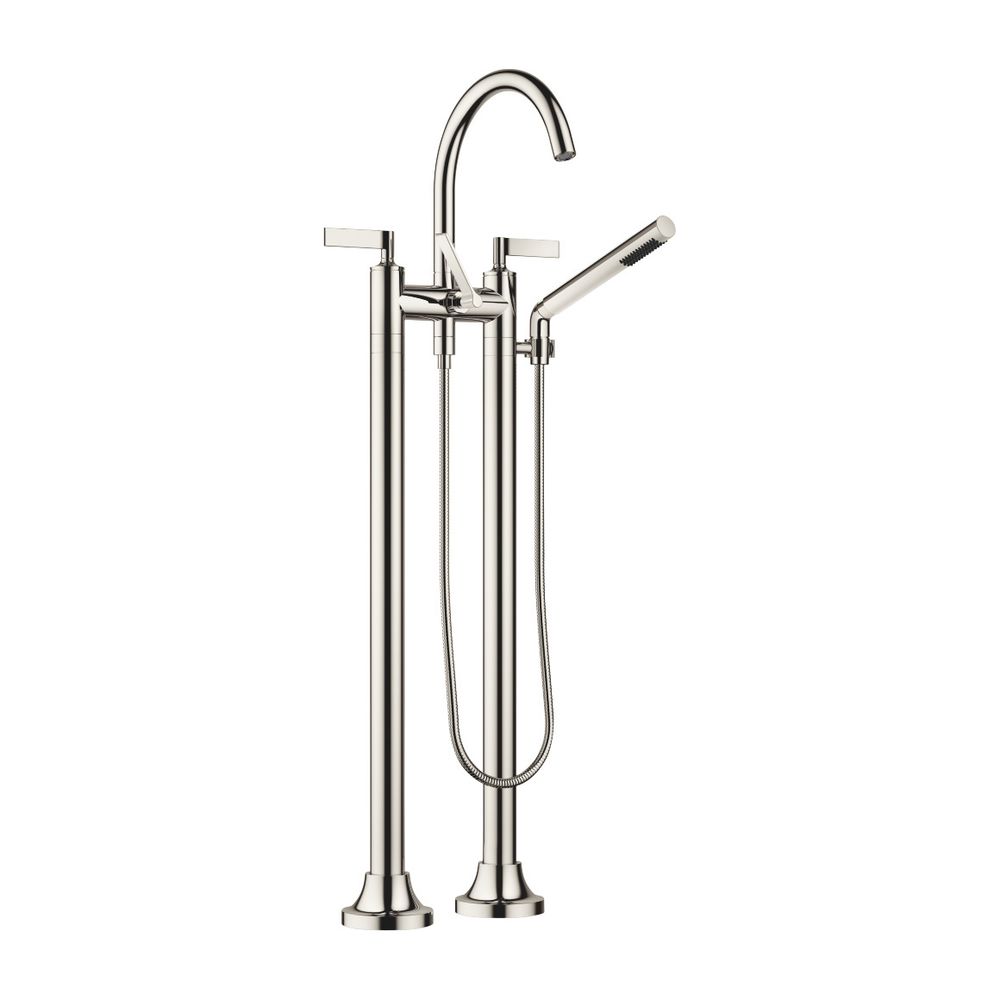 Robinetterie de baignoire à deux trous Dornbracht Vaia sur pied avec douchette manuelle, 221 mm, Platine, 25943819-08