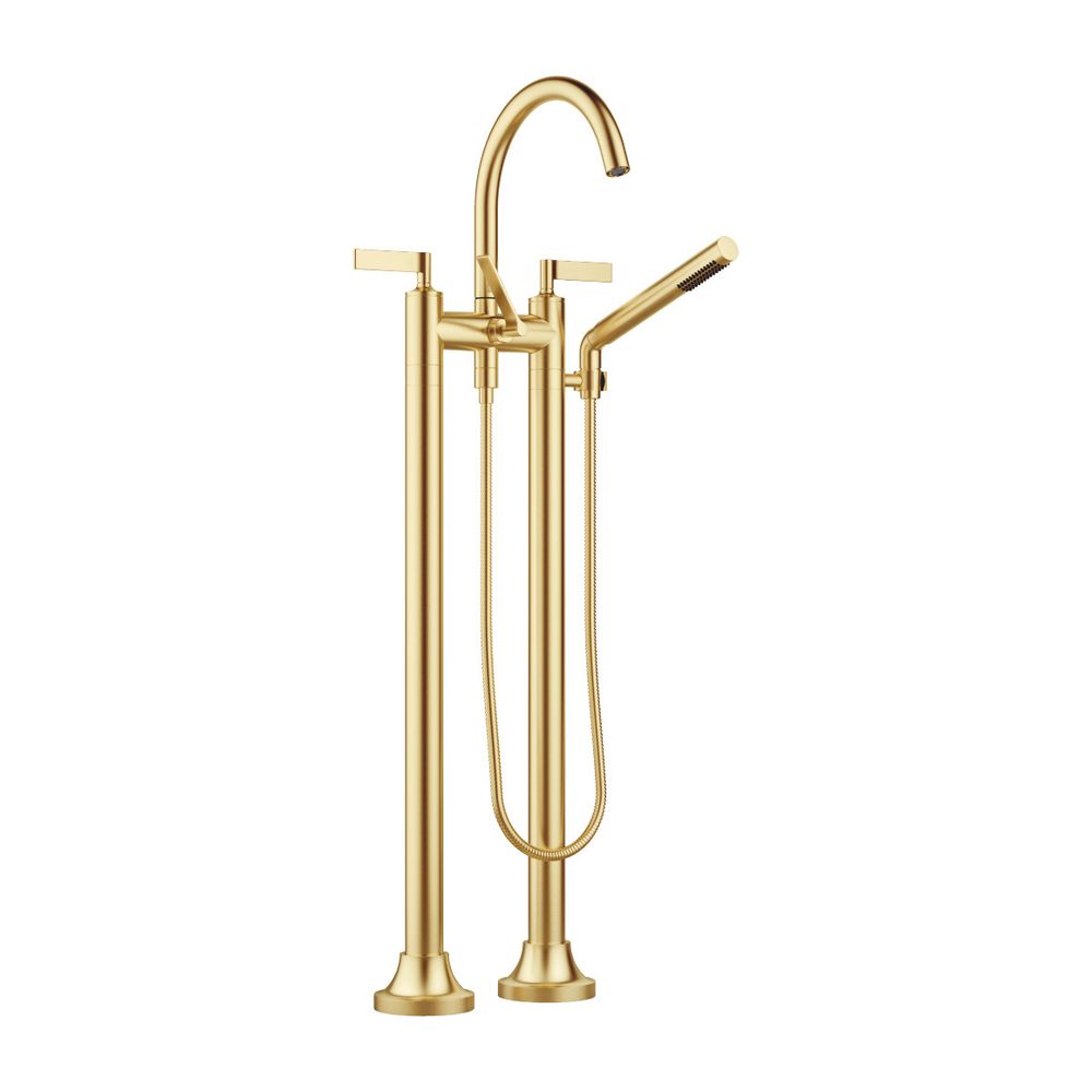 Robinetterie de baignoire deux trous Dornbracht Vaia sur pied avec douchette manuelle, 221 mm, laiton brossé 23 carats or, 25943819-28