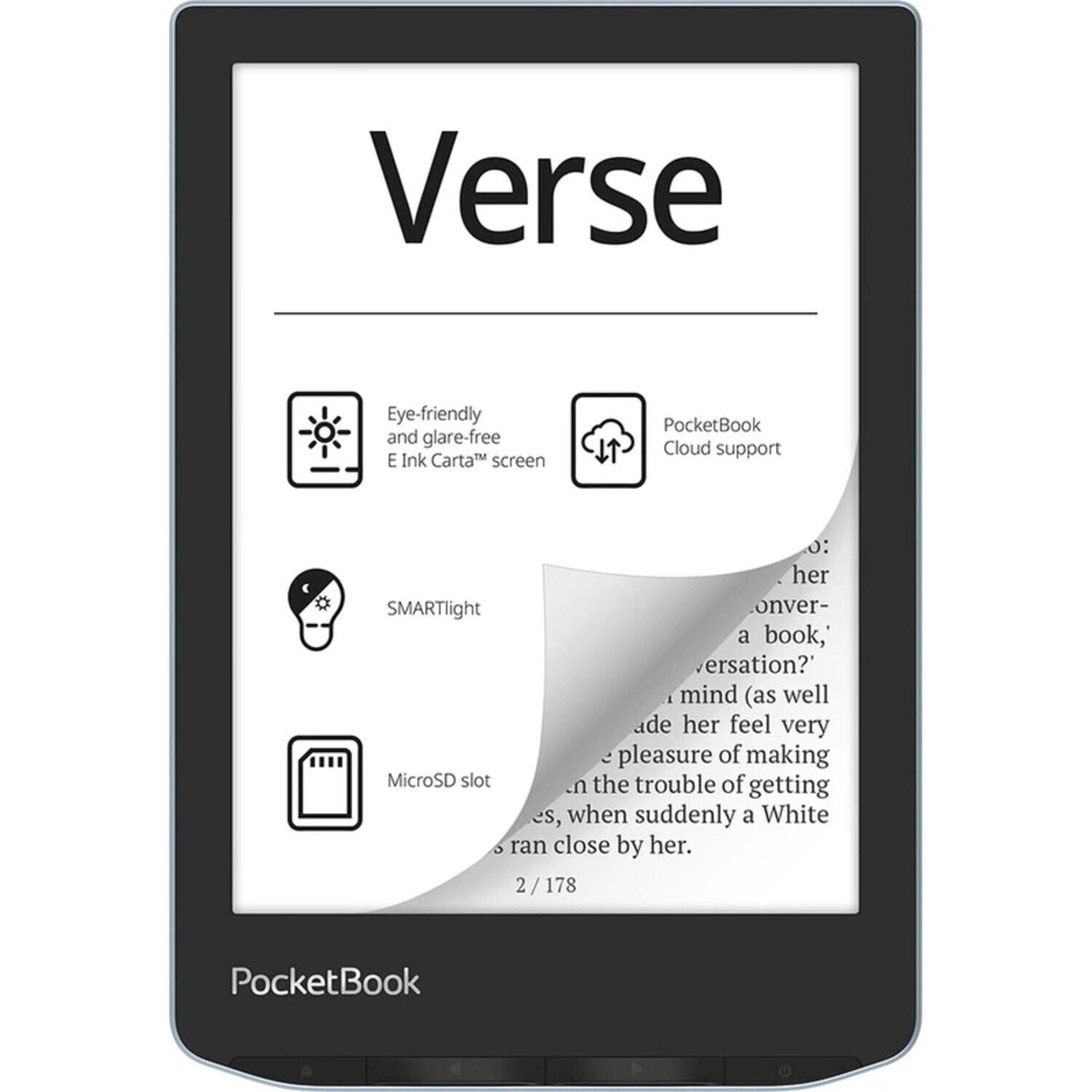 Liseuse PocketBook Verse - Bleu 6" (15,24 cm) E Ink Carta™ (758 x 1024), 8 Go de mémoire interne