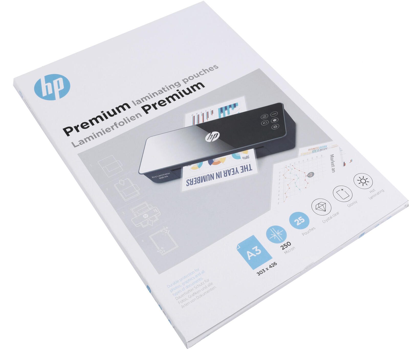 Feuilles de laminage HP brillantes 250 microns A3 Lot de 25 — lot de 25 pièces
