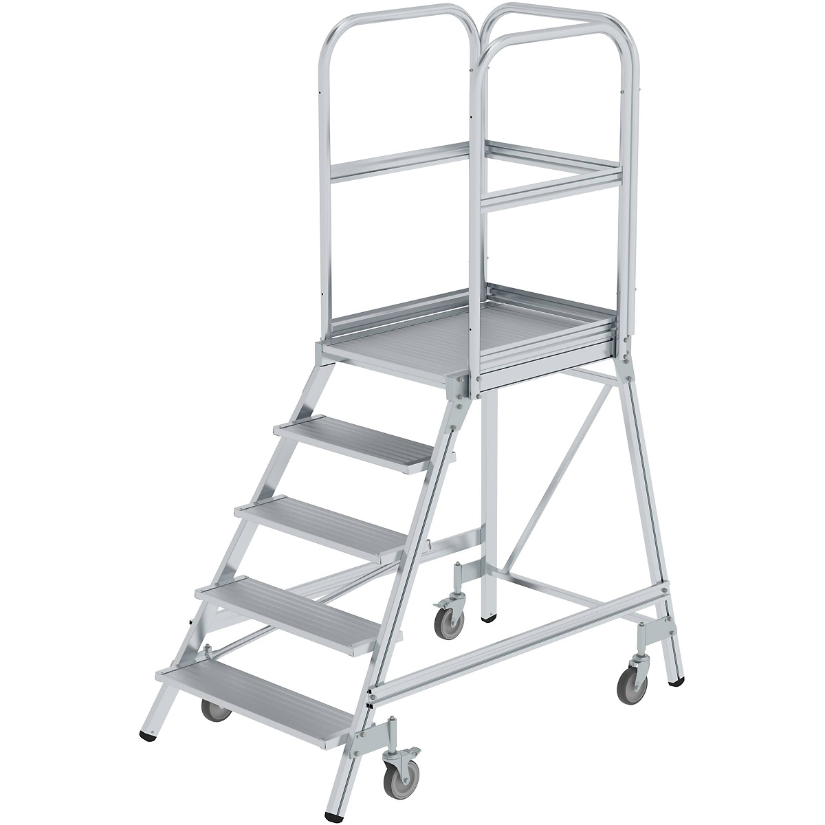 Escalier à plateforme unilatéral avec roulettes à ressort en aluminium strié Munk