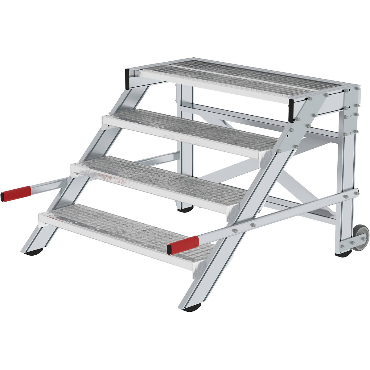 Munk plateforme de travail mobile, largeur des marches 1000 mm, grille en acier