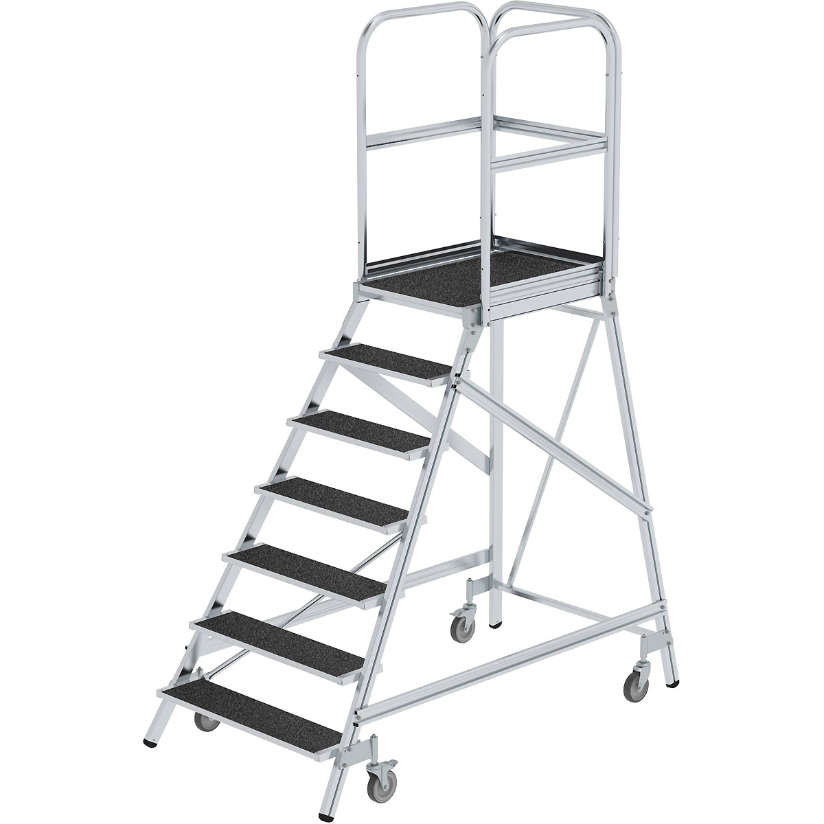 Escalier de plateforme Munk à un côté accessible avec roulettes à ressort et revêtement corindon R13