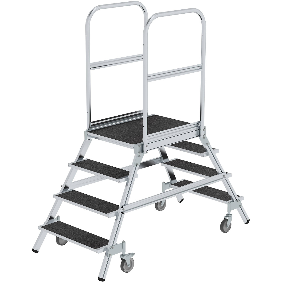 Escalier de plateforme Munk double accès avec rouleau à ressort Revêtement antidérapant Korund R13
