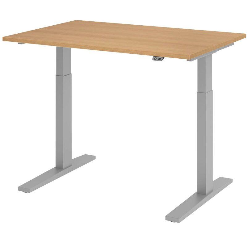 Bureau électrique réglable en hauteur HAMMERBACHER VXMKA12/E/S chêne / argent - 70,0 - 120,0 cm