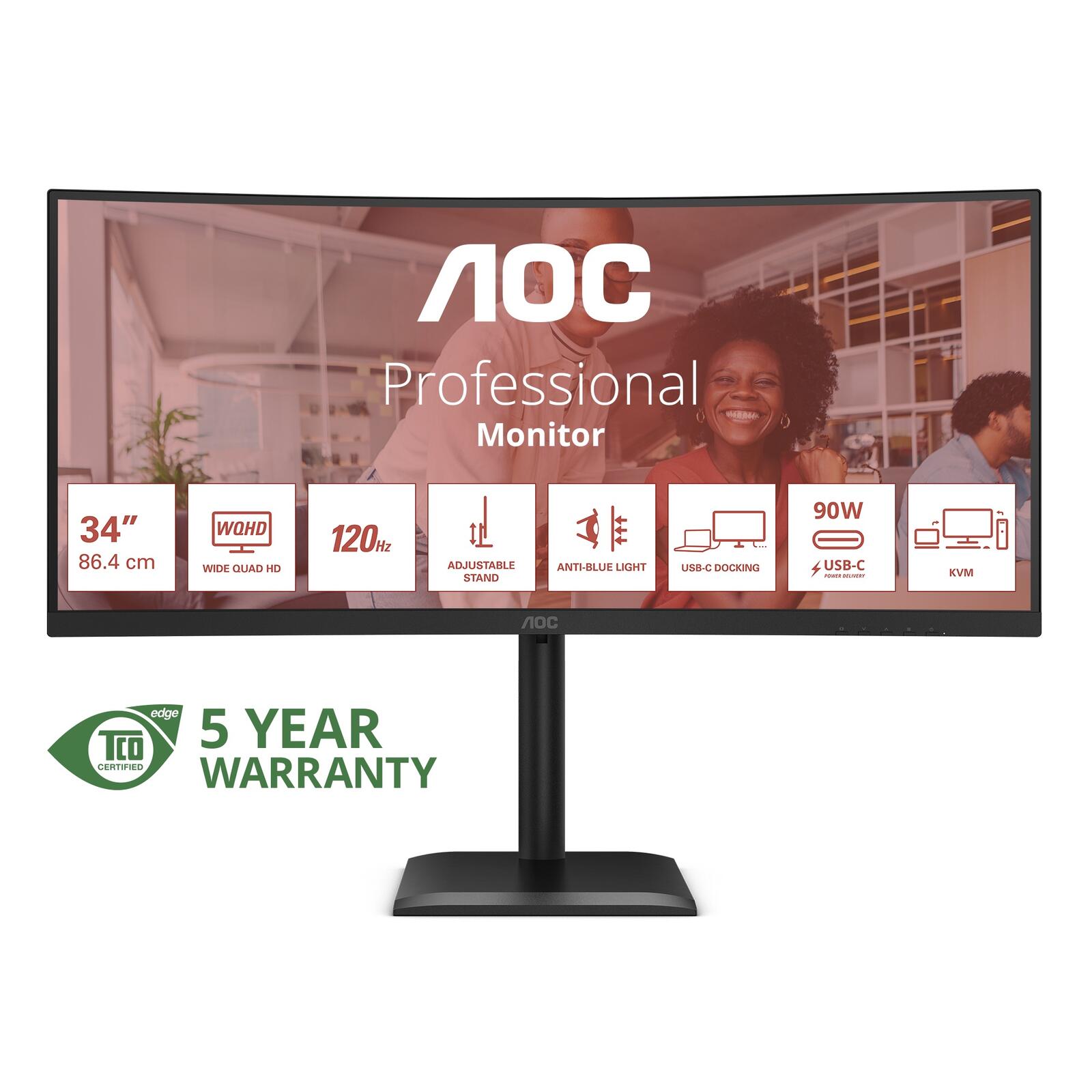 Écran AOC CU34E4CV LED 86,36 cm (34") UWQHD, panneau VA, 4 ms, 120 Hz