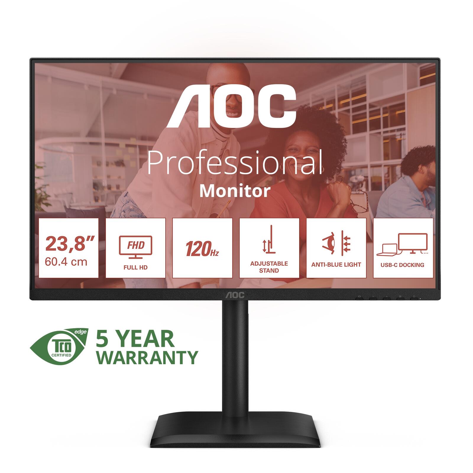 Écran AOC 24E4CV LED 61 cm (23,8") Full HD, dalle IPS, 300 cd/m², 4 ms, 120 Hz