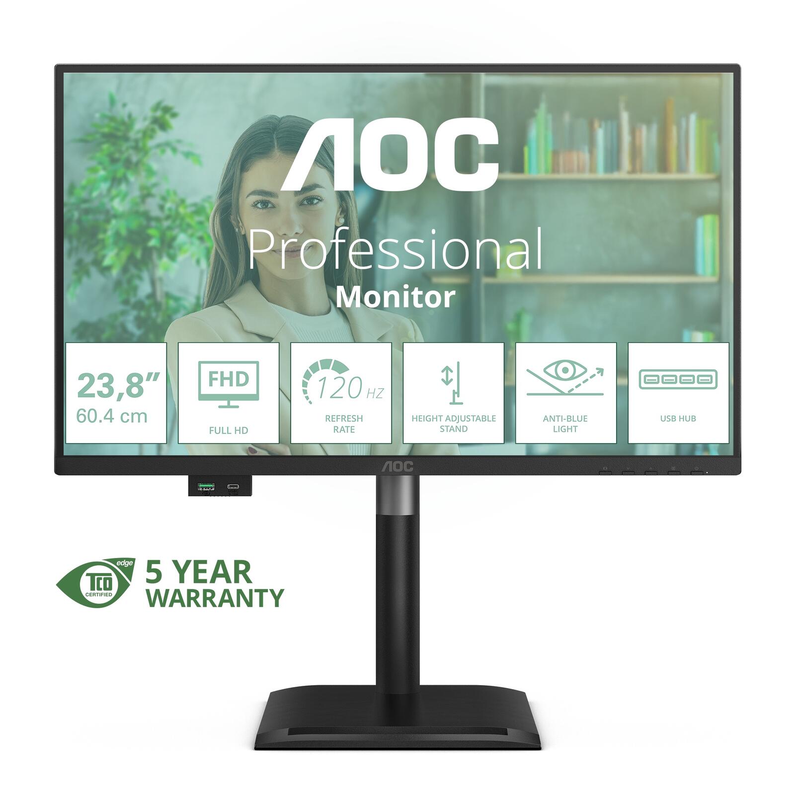 Écran LED AOC 24P4U 60,4 cm (23,8") Full HD, panneau IPS, 300 cd/m², 4 ms, 120 Hz