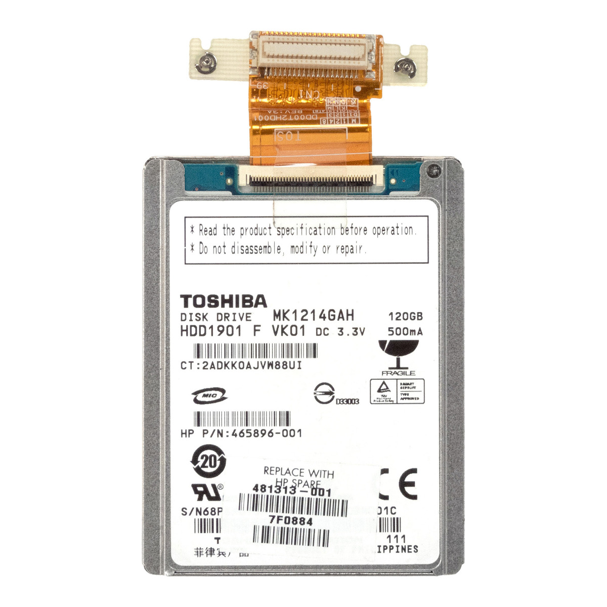 TOSHIBA 120GB 4.2K 8MB ATA ZIF 1.8'' MK1214GAH