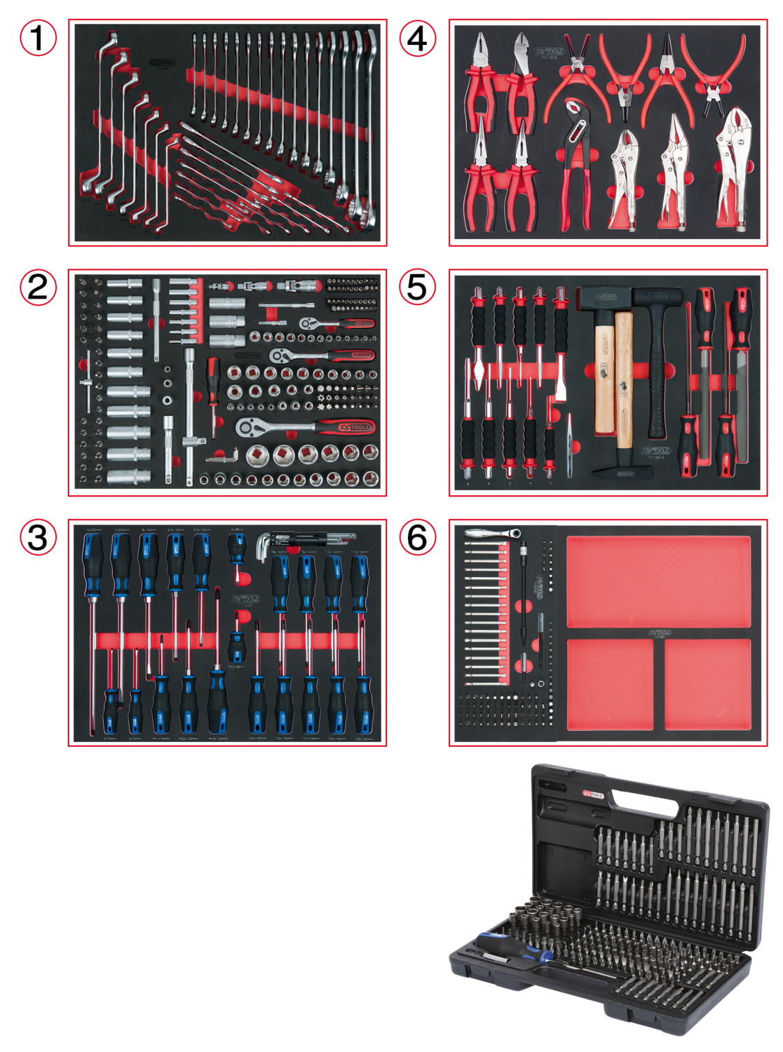 KS Tools jeu d'inserts universels pour 6 tiroirs avec 598 outils premium