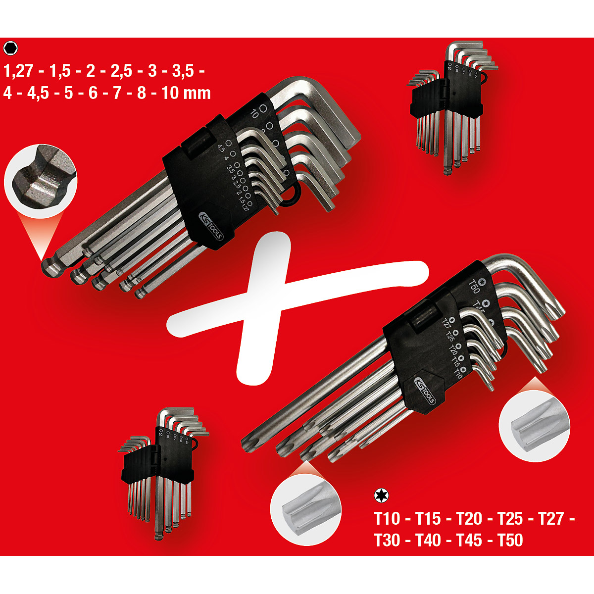 KS Tools Jeu de clés à ergot, TX, hexagone intérieur, 22 pièces
