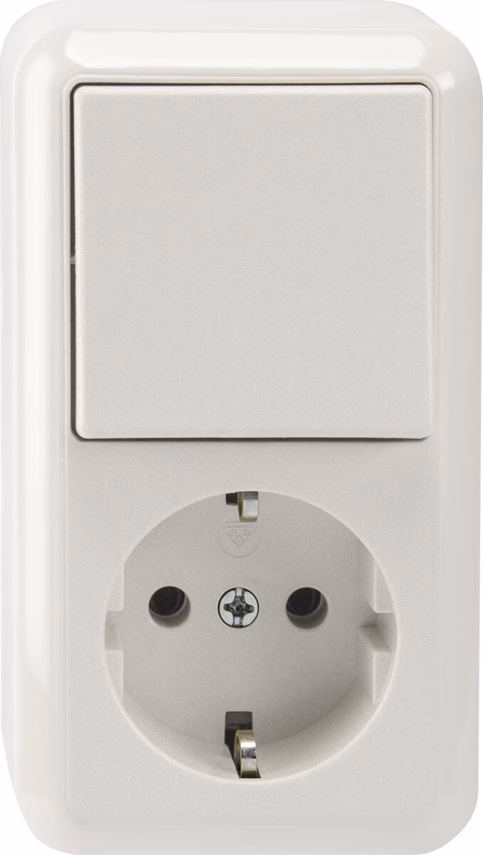 Prise SCHUKO combinée avec interrupteur va-et-vient Merten MEG3495-8719, 1 pôle, encastré, IP20, blanc polaire