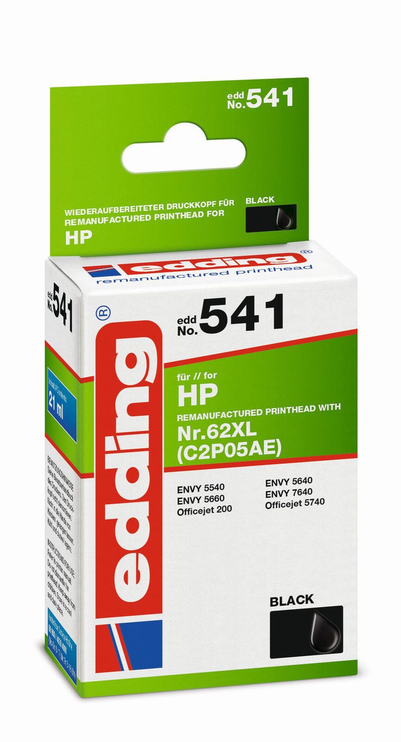 Cartouche d'encre edding EDD-541 noire compatible HP 62XL (C2P05AE)