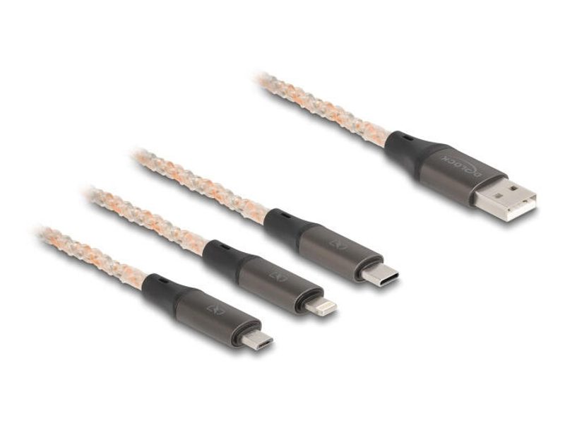 Câble de charge 3 en 1 DeLOCK - 1,2 m USB mâle vers Micro-USB Type B, Lightning, USB-C mâle 24 broches