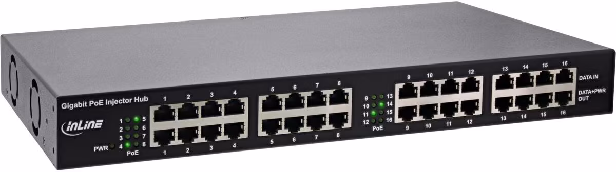Hub injecteur PoE+ Gigabit InLine 16 ports (16x PoE+), 1 Gb/s, 19" 1HE (32316H)